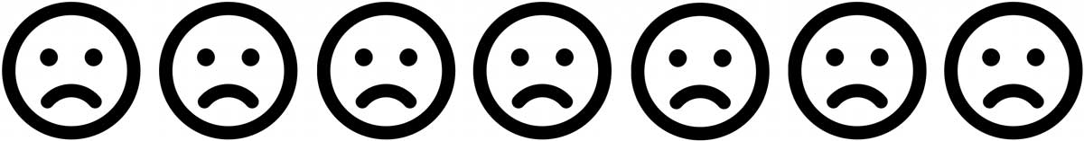 7 Emojis zur Bewertung eines Spielfilms, hier 7 schwarze traurige Gesichter für "In die Sonne schauen".