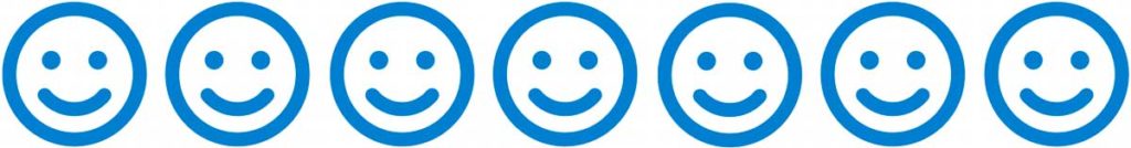 7 Emojis zur Bewertung eines Spielfilms, hier 7 blaue Smileys