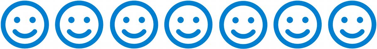 7 Emojis zur Bewertung eines Spielfilms, hier 7 blaue Smileys für "Stillwater".