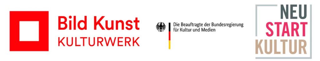Logos des Kulturwerks der VG Bild-Kunst, des BKM und von Neustart Kultur