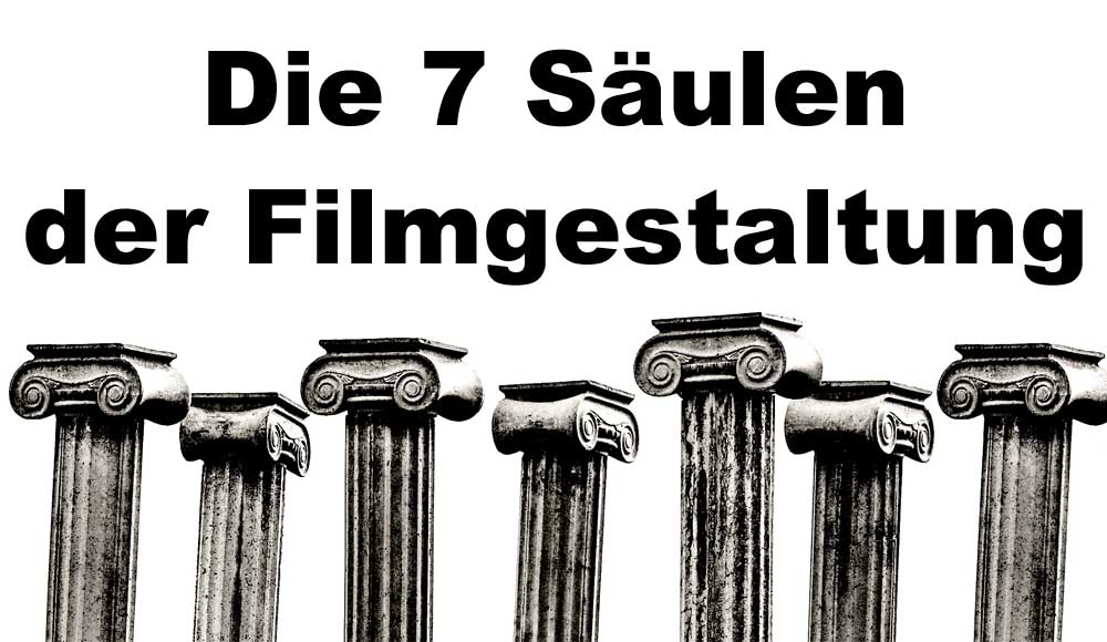 7 antike Säulen als Symbol für die 7 Kategorien der Filmgestaltung.