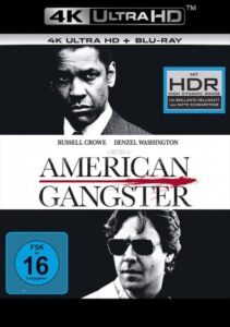 Farbiges Cover eines 4K Datenträgers von Ridley Scotts "American Gangster".