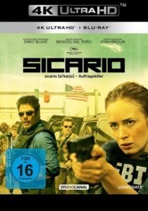 Farbiges Cover eines 4K Datenträgers von Denis Villeneuves Sicario.