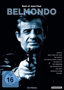 Farbiges Cover einer DVD Edition von 10 Spielfimen mit Jean-Paul Belmondo, u.a. Georges Lautners "Der Profi".