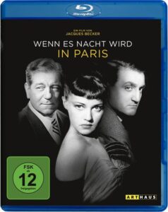 Schwarzweiß Cover einer Blu-ray von Jacques Beckers "Wenn es Nacht wird in Paris".