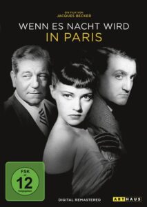 Schwarzweiß Cover einer DVD von Jacques Beckers "Wenn es Nacht wird in Paris".
